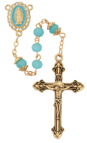 Aqua Guadalupe Rosary with Crystal Stone Center