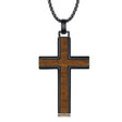 Black Titanium Cross Necklace with Wood Inlay