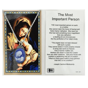 Mother and Child Cameo Pendant with 18" Rope Chain and Prayer Card