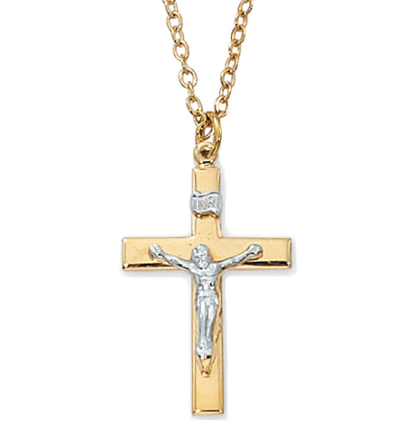Raised Crucifix Medal Two Tone for Women
