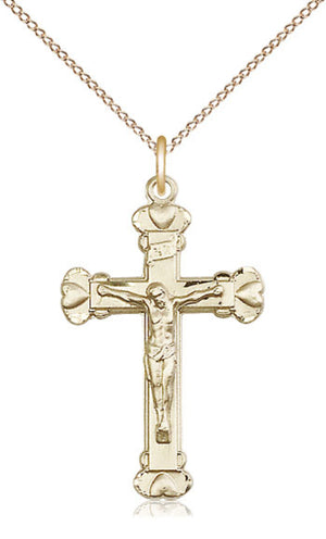 Raised Hearts Crucifix Necklace