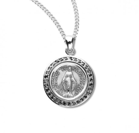 Round Miraculous Medal with Clear Crystals