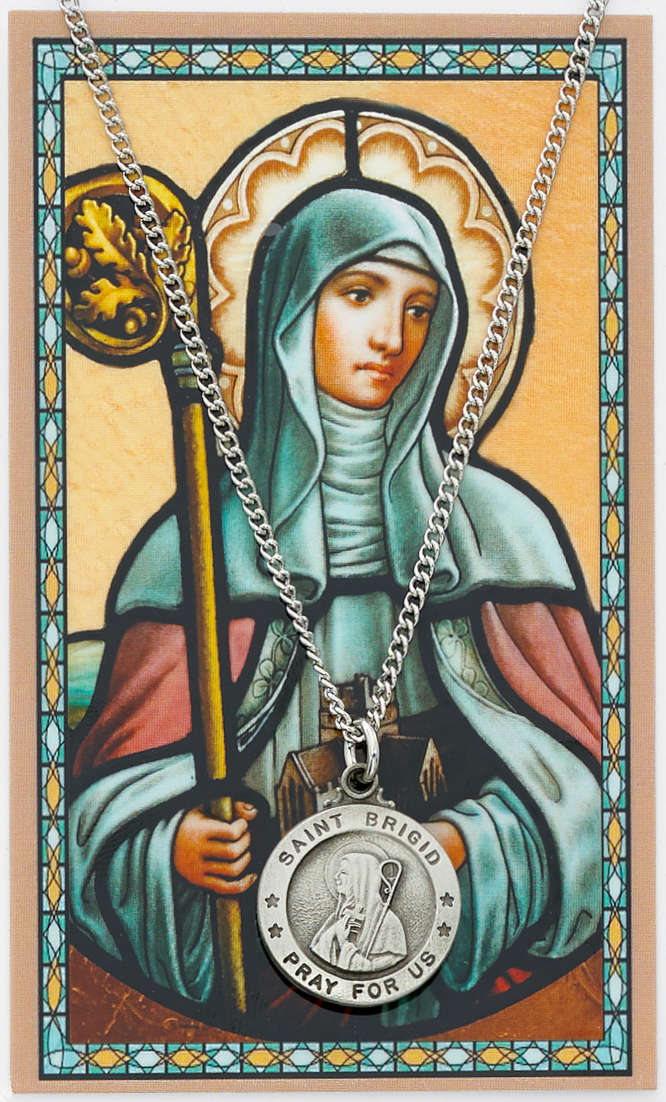 Round St. Brigid of Ireland Medal with Prayer Card