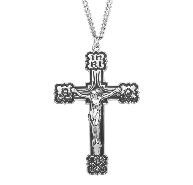 Alpha and Omega Enameled Medal Necklace, Sterling Silver