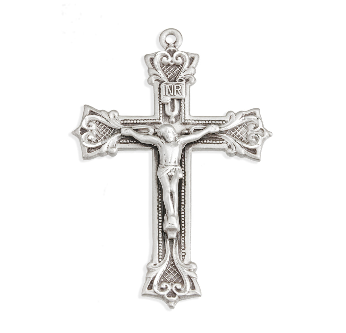 Gothic Scroll Crucifix Necklace, Sterling Silver