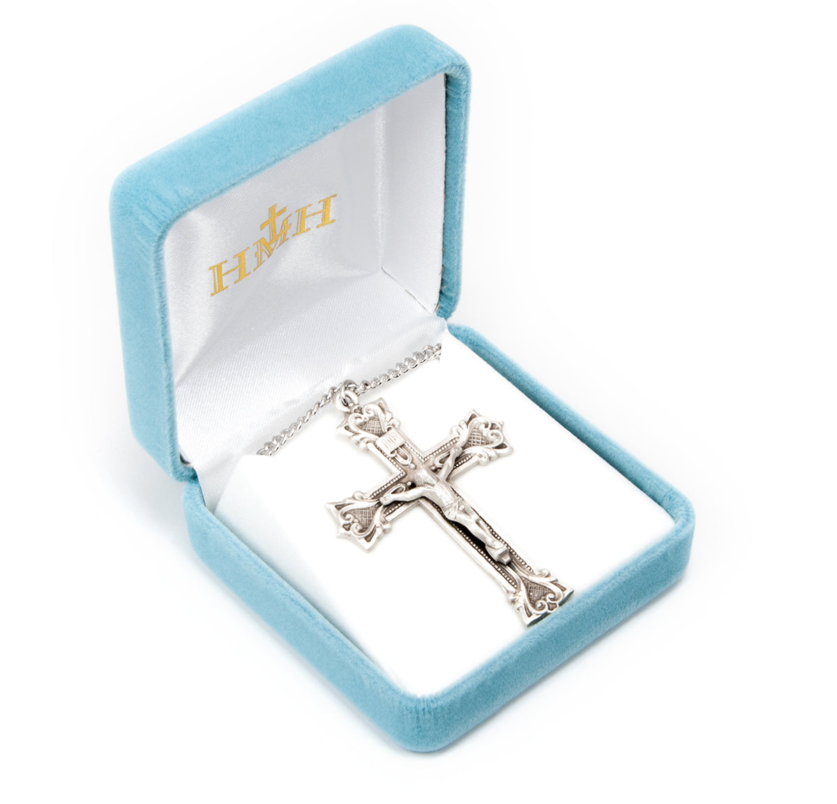 Gothic Scroll Crucifix Necklace, Sterling Silver