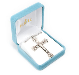 Gothic Scroll Crucifix Necklace, Sterling Silver