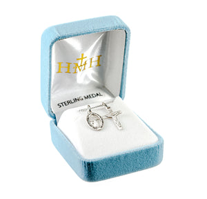 Miraculous Medal and Small Crucifix Necklace, Sterling Silver