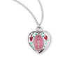 Enameled Pink Heart Miraculous Medal Necklace, Sterling Silver