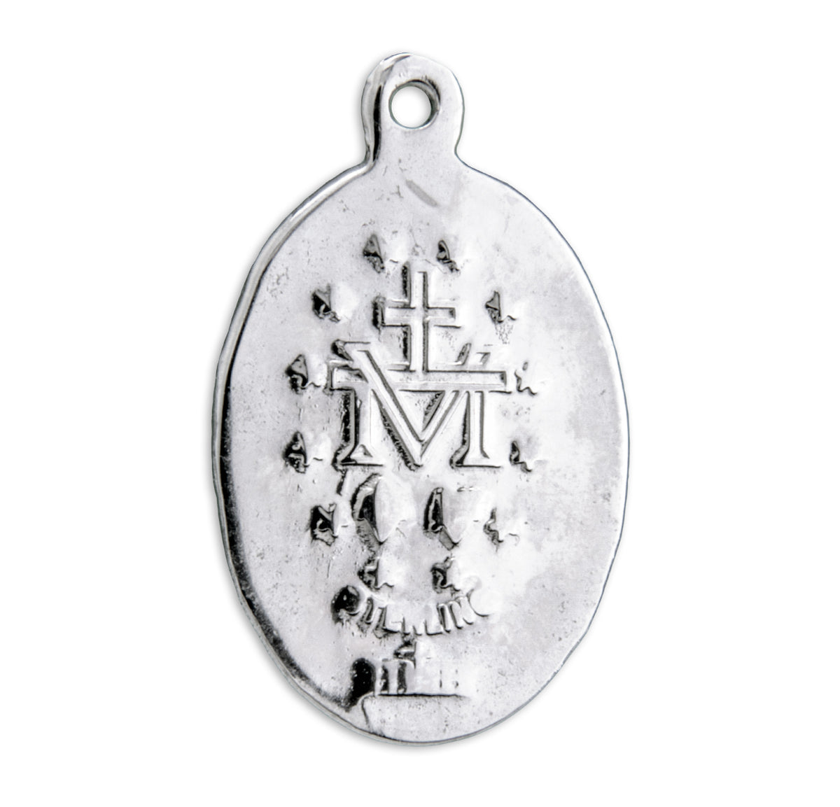 Oval Blue Miraculous Medal Necklace, Sterling Silver