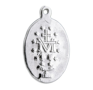 Oval Blue Miraculous Medal Necklace, Sterling Silver