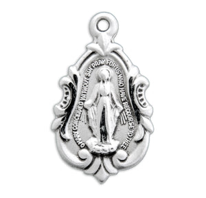 Teardrop Fancy Baroque Miraculous Medal Necklace, Sterling Silver