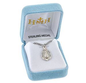 Teardrop Fancy Baroque Miraculous Medal Necklace, Sterling Silver