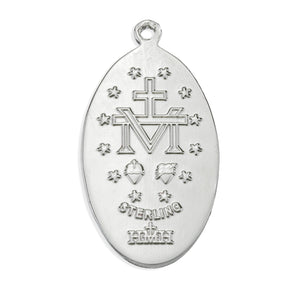 Light Blue Enameled Miraculous Medal Necklace, Sterling Silver