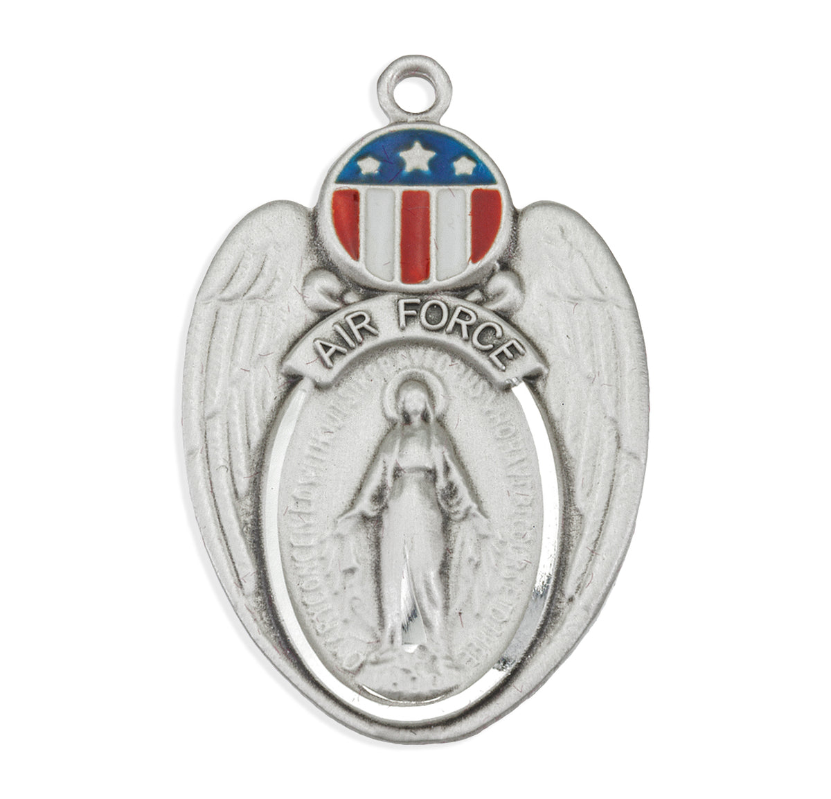 Air Force Enameled Miraculous Medal Necklace, Sterling Silver