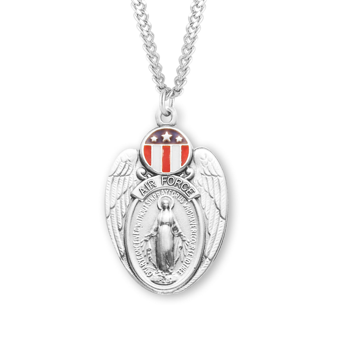 Air Force Enameled Miraculous Medal Necklace, Sterling Silver