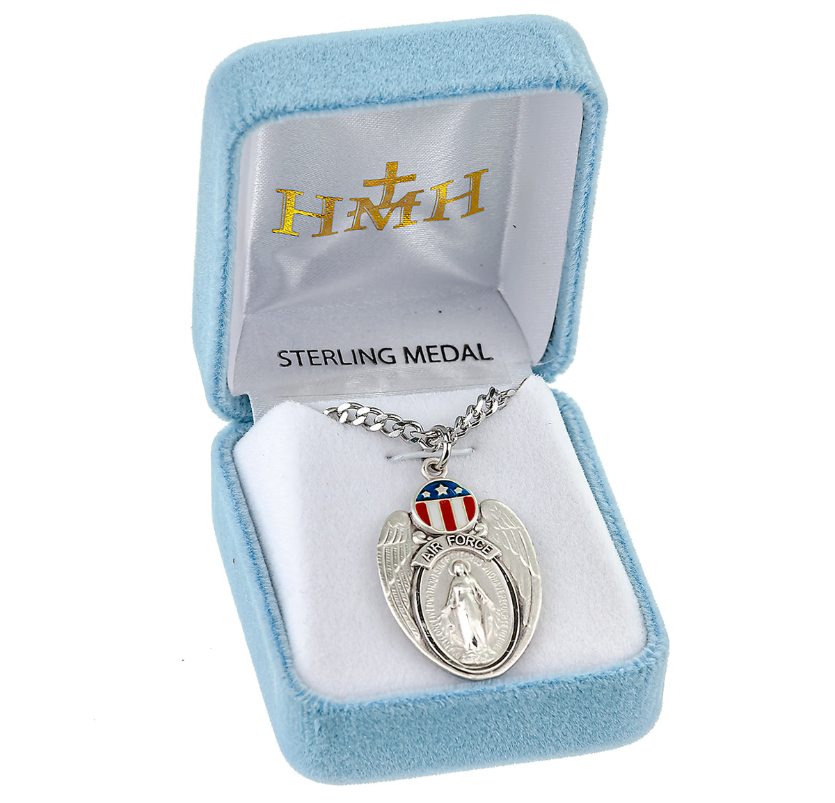 Air Force Enameled Miraculous Medal Necklace, Sterling Silver
