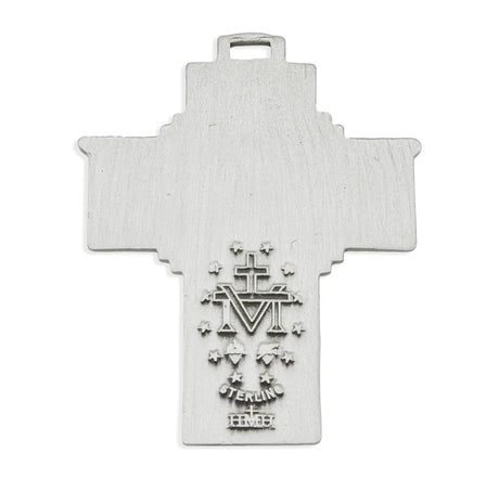 Patriotic Cross Pendant – Sterling Silver with Eagle Wings & Enamel