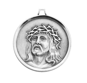 Christ in Agony Round Medal Necklace, Sterling Silver