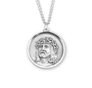 Christ in Agony Round Medal Necklace, Sterling Silver