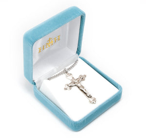 Sacred Hearts Crucifix Necklace, Sterling Silver