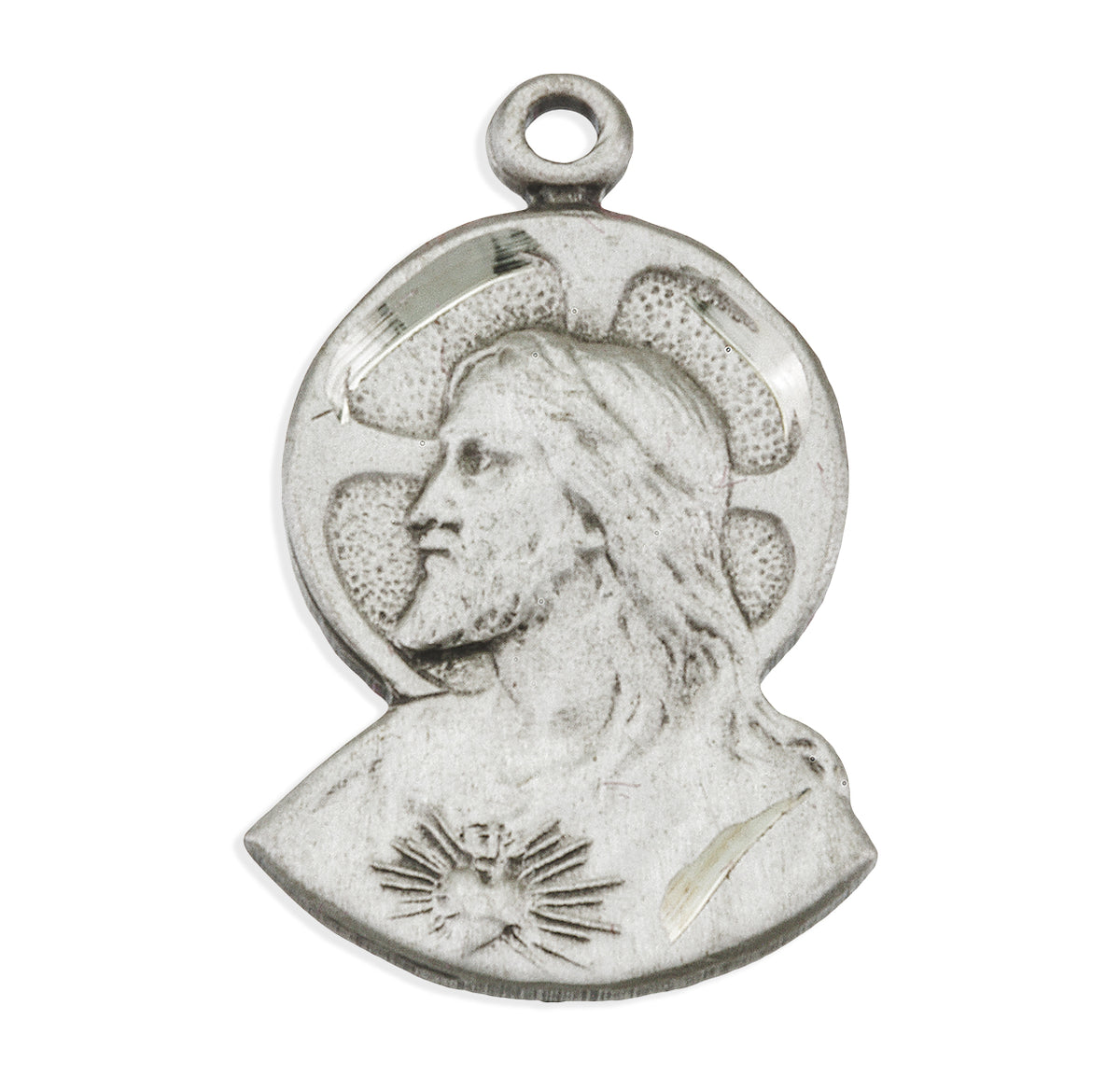 Scapular Sacred Heart of Jesus Profile Medal Necklace, Sterling Silver