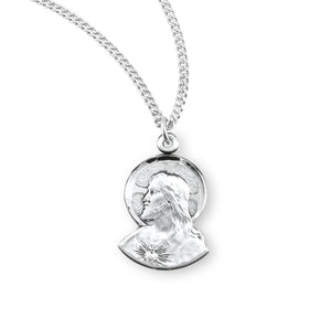 Scapular Sacred Heart of Jesus Profile Medal Necklace, Sterling Silver