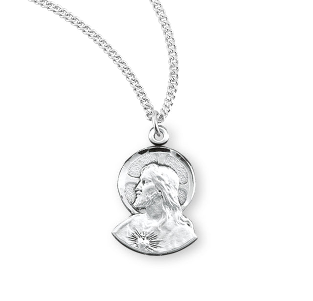 Scapular Sacred Heart of Jesus Profile Medal Necklace, Sterling Silver