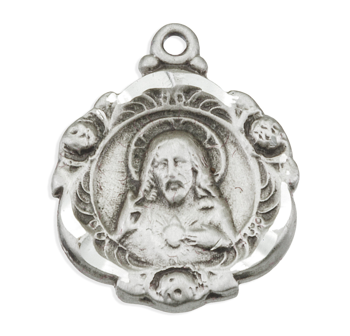 Heavy Small Sacred Heart of Jesus Scapular Medal Necklace, Sterling Silver