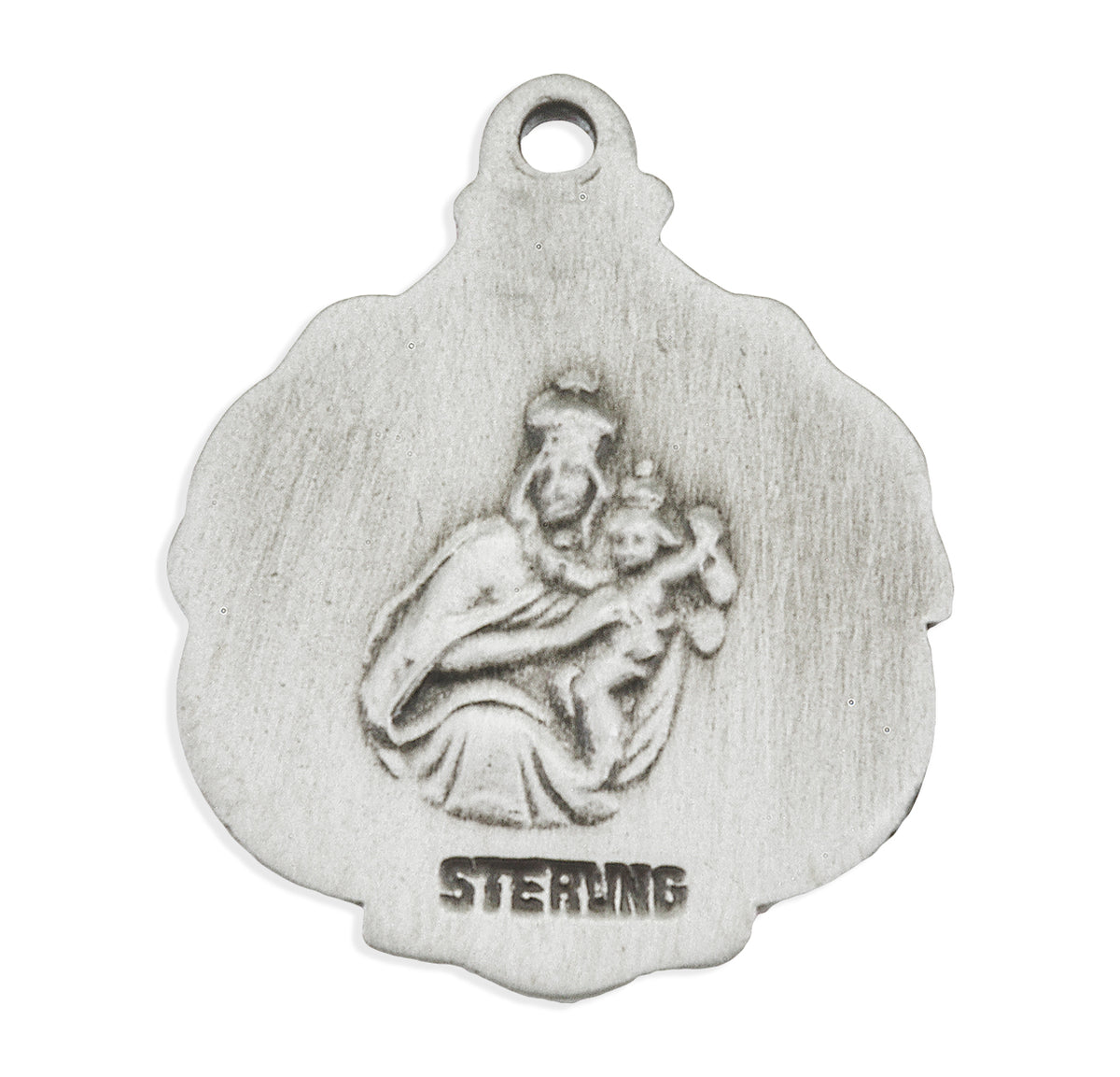 Heavy Small Sacred Heart of Jesus Scapular Medal Necklace, Sterling Silver