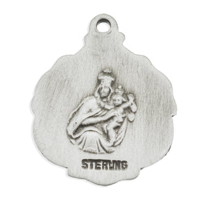 Heavy Small Sacred Heart of Jesus Scapular Medal Necklace, Sterling Silver