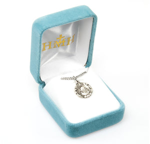 Heavy Small Sacred Heart of Jesus Scapular Medal Necklace, Sterling Silver