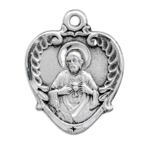 Heart-Shaped Wreath Sacred Heart of Jesus Scapular Medal Necklace, Sterling Silver