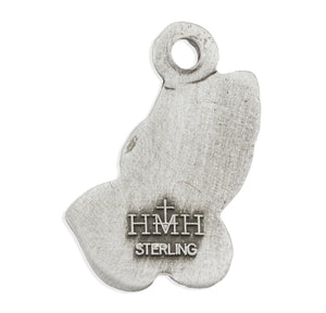 Praying Hands Medal Necklace, Sterling Silver
