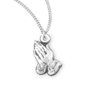 Praying Hands Medal Necklace, Sterling Silver