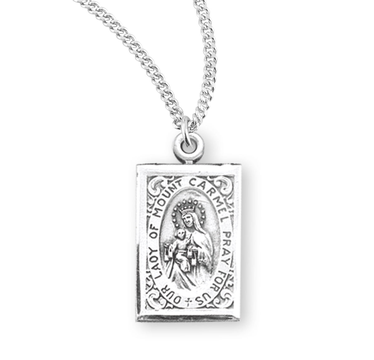 Our Lady of Mount Carmel Scapular Medal Necklace, Sterling Silver