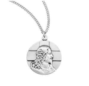 Profile of Jesus Medal Necklace, Sterling Silver