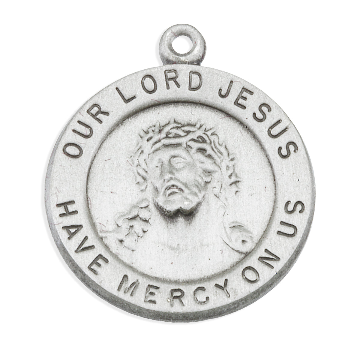 Round Lord Jesus Christ Medal Necklace, Sterling Silver