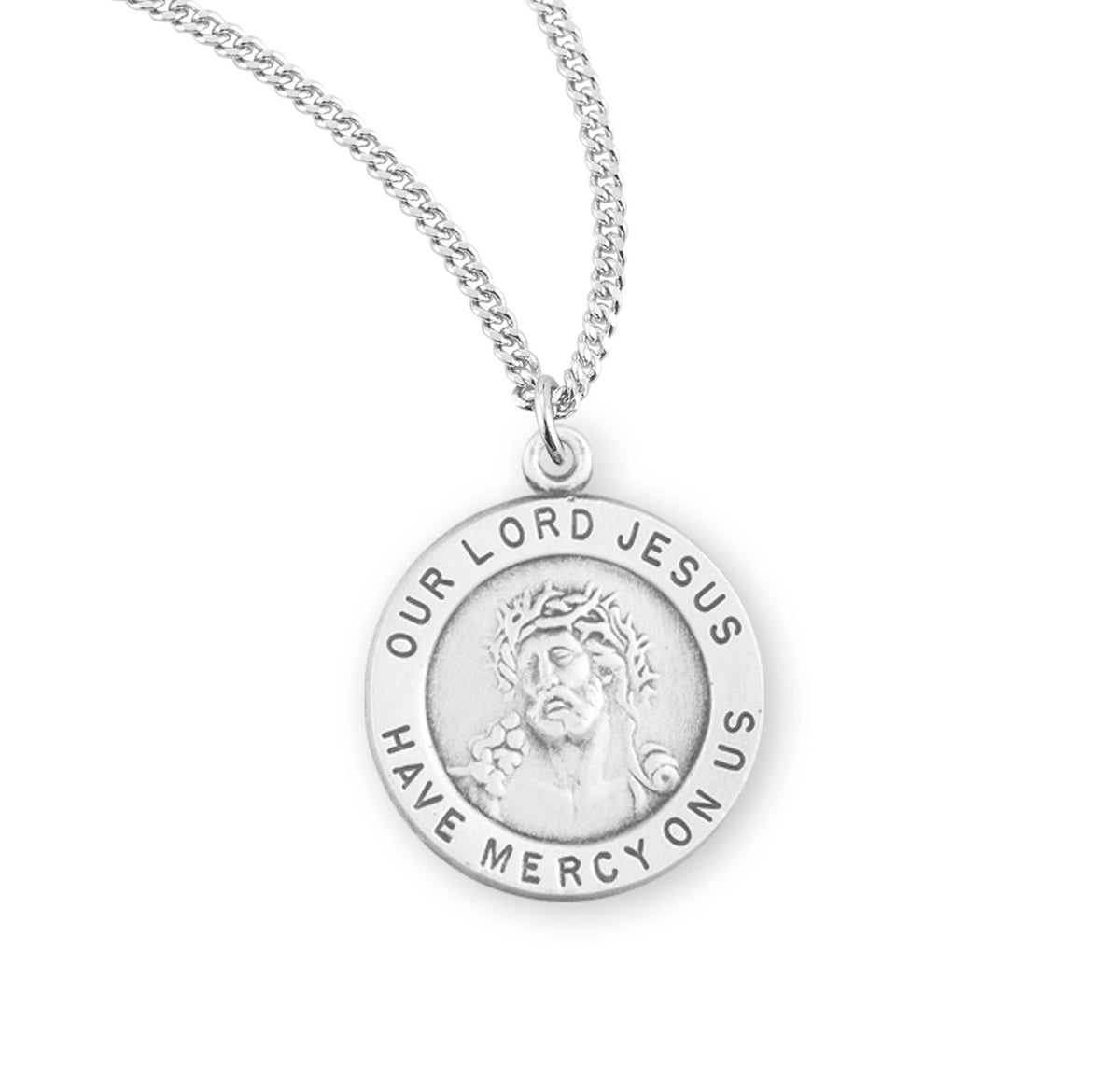 Round Lord Jesus Christ Medal Necklace, Sterling Silver