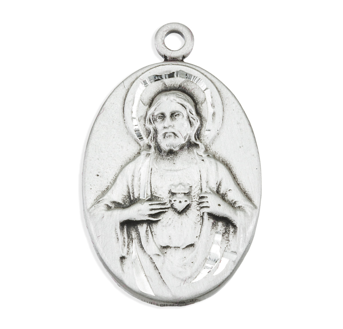 Classic Oval Sacred Heart of Jesus Scapular Medal Necklace, Sterling Silver