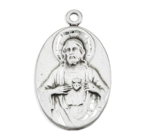Classic Oval Sacred Heart of Jesus Scapular Medal Necklace, Sterling Silver
