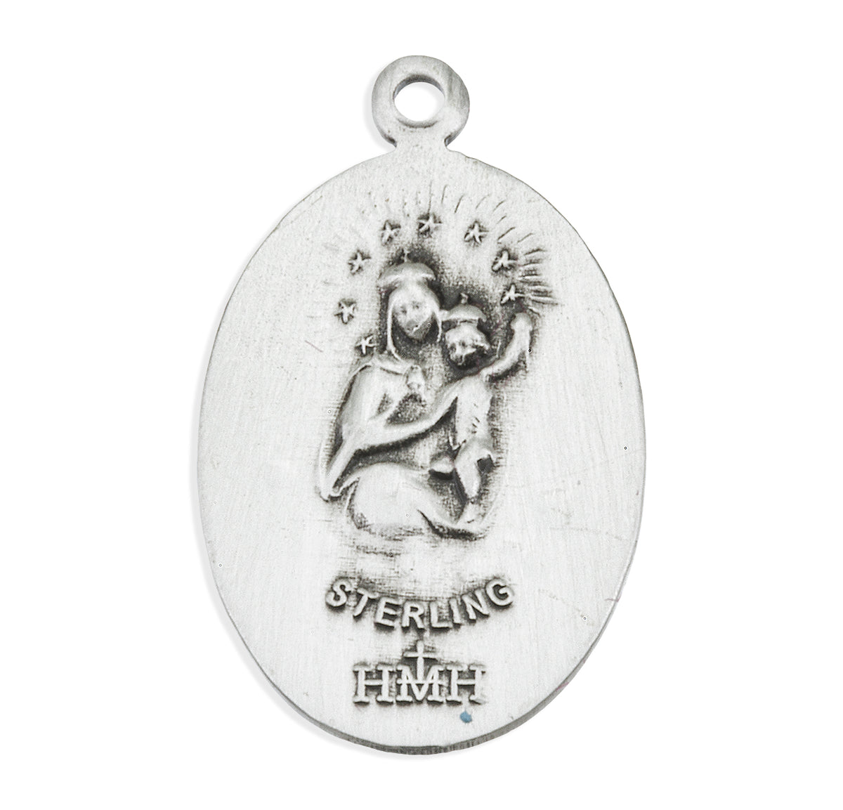 Classic Oval Sacred Heart of Jesus Scapular Medal Necklace, Sterling Silver