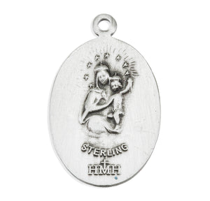 Classic Oval Sacred Heart of Jesus Scapular Medal Necklace, Sterling Silver