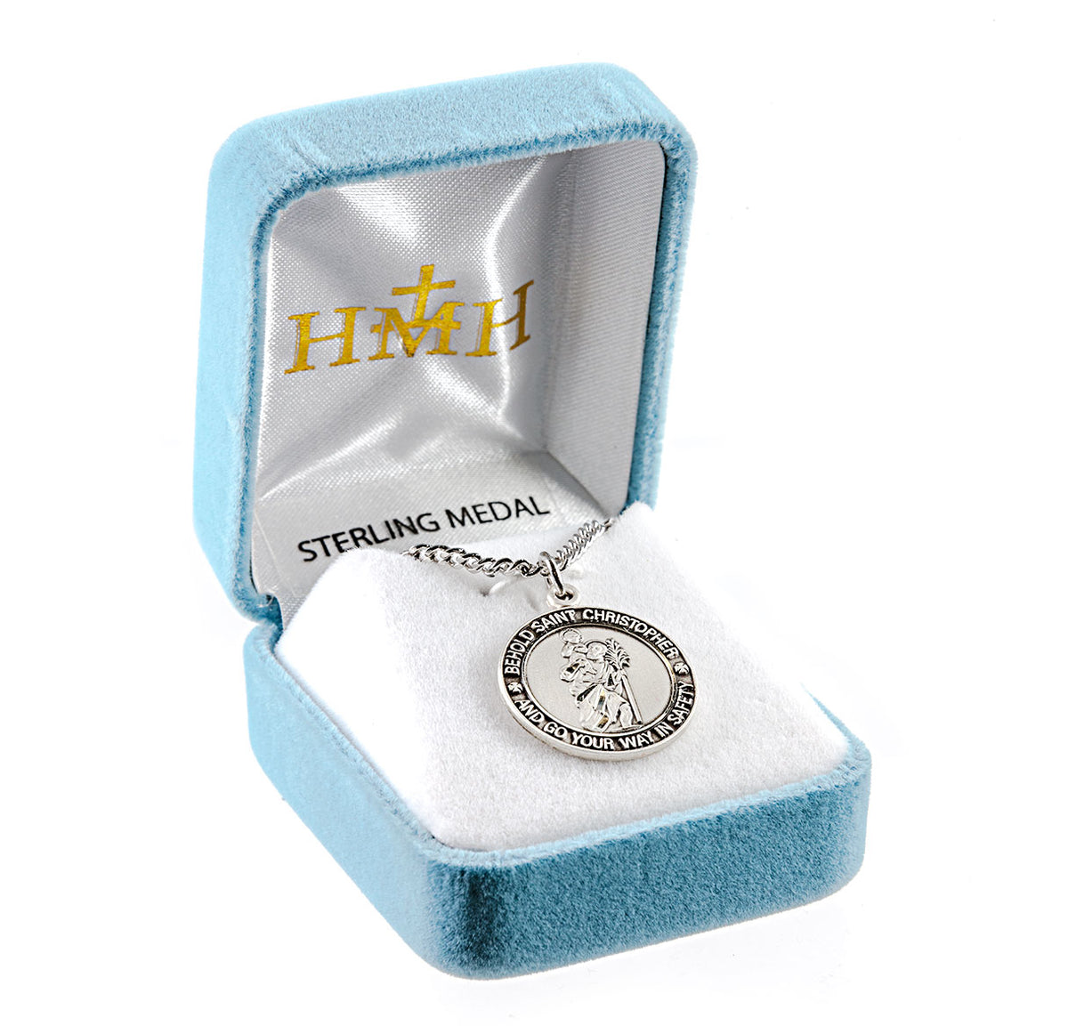 Classic Lettered Saint Christopher Round Medal Necklace, Sterling Silver