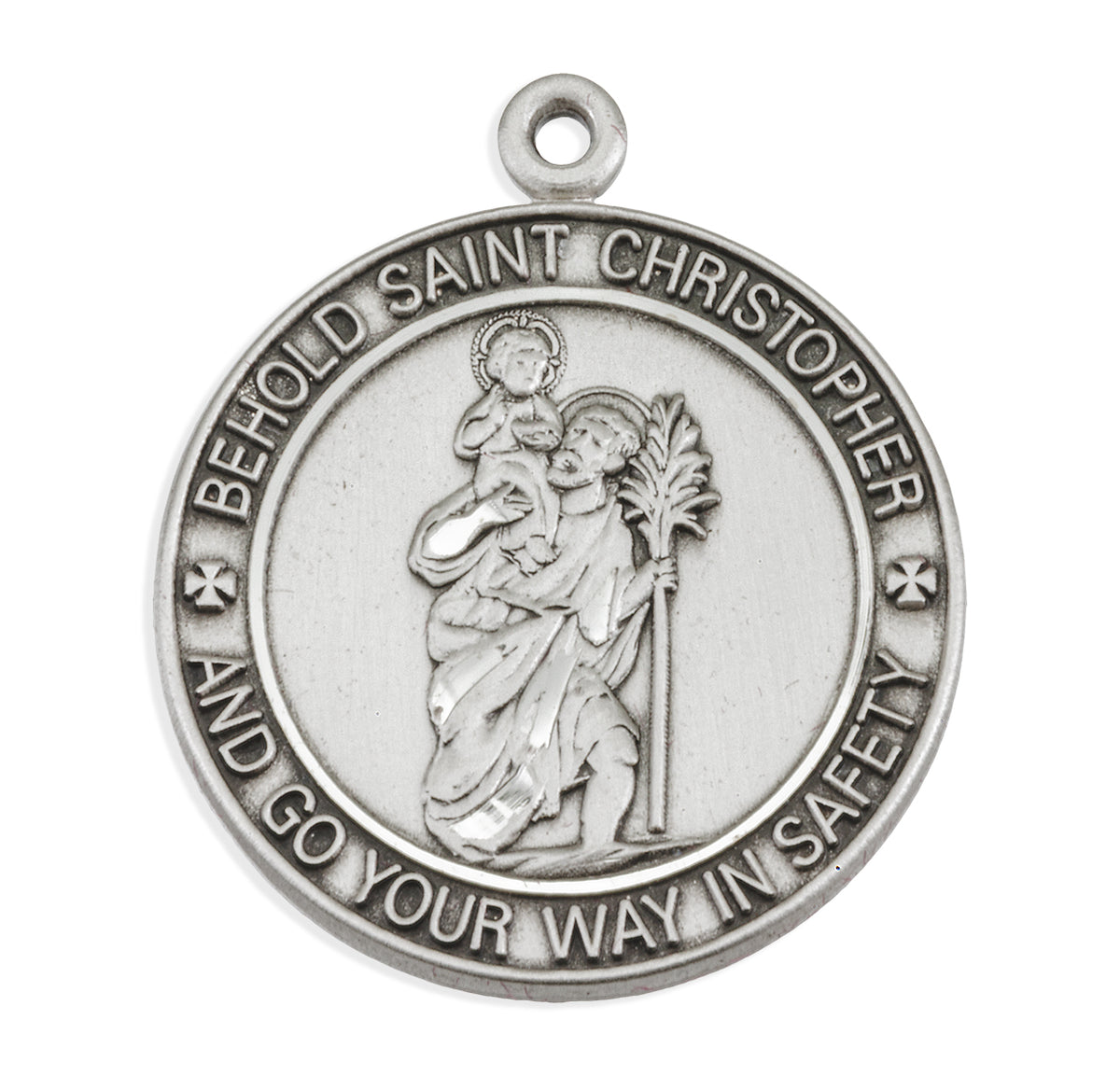 Bordered Saint Christopher Pendant Necklace, Sterling Silver