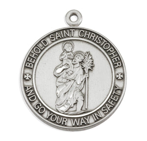 Bordered Saint Christopher Pendant Necklace, Sterling Silver