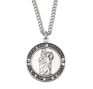Bordered Saint Christopher Pendant Necklace, Sterling Silver
