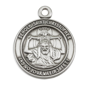 Front-Facing Saint Christopher Round Medal Necklace, Sterling Silver