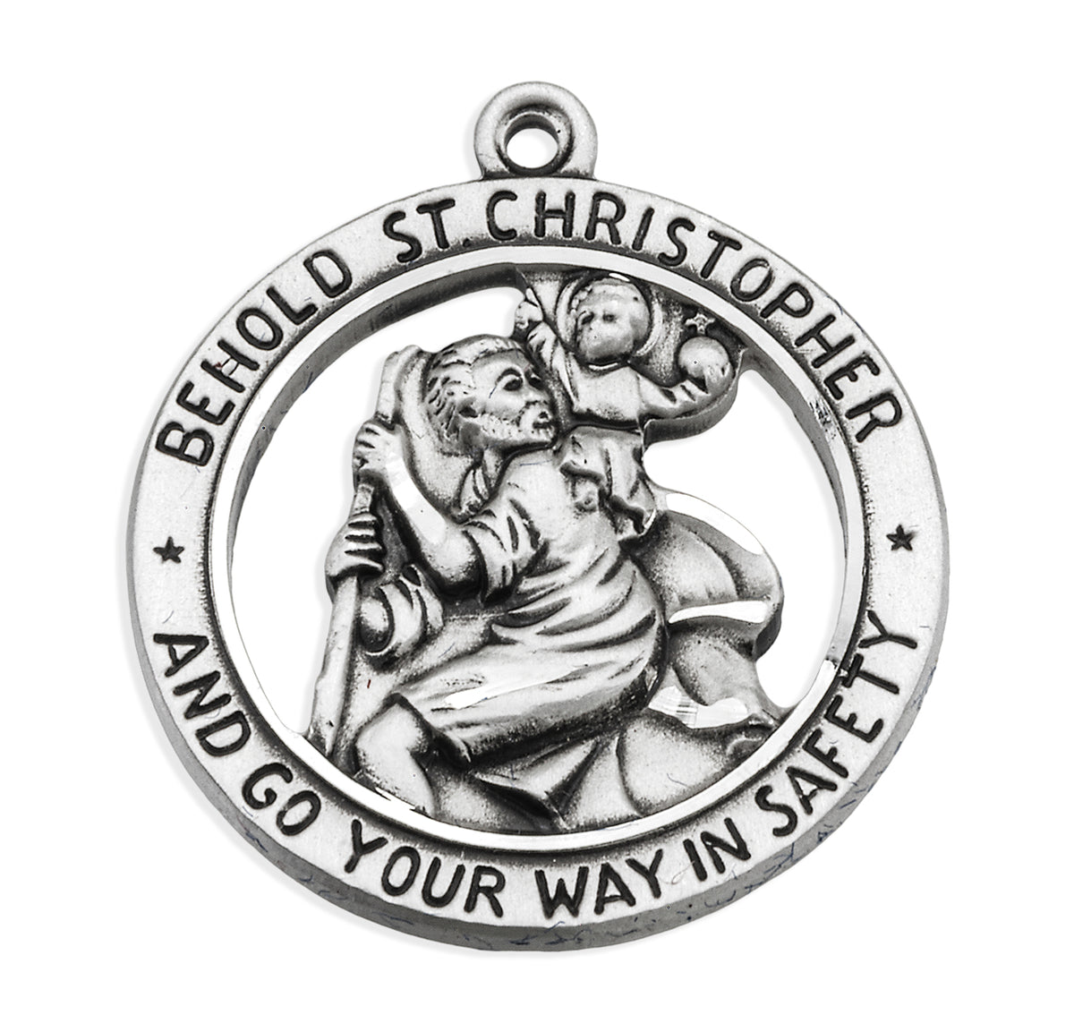 Open Cut-Out Saint Christopher Round Medal Necklace, Sterling Silver