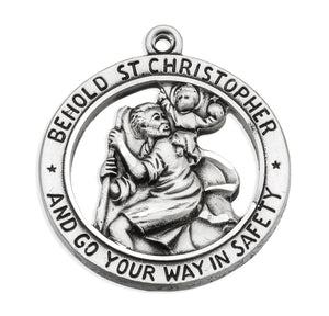Open Cut-Out Saint Christopher Round Medal Necklace, Sterling Silver